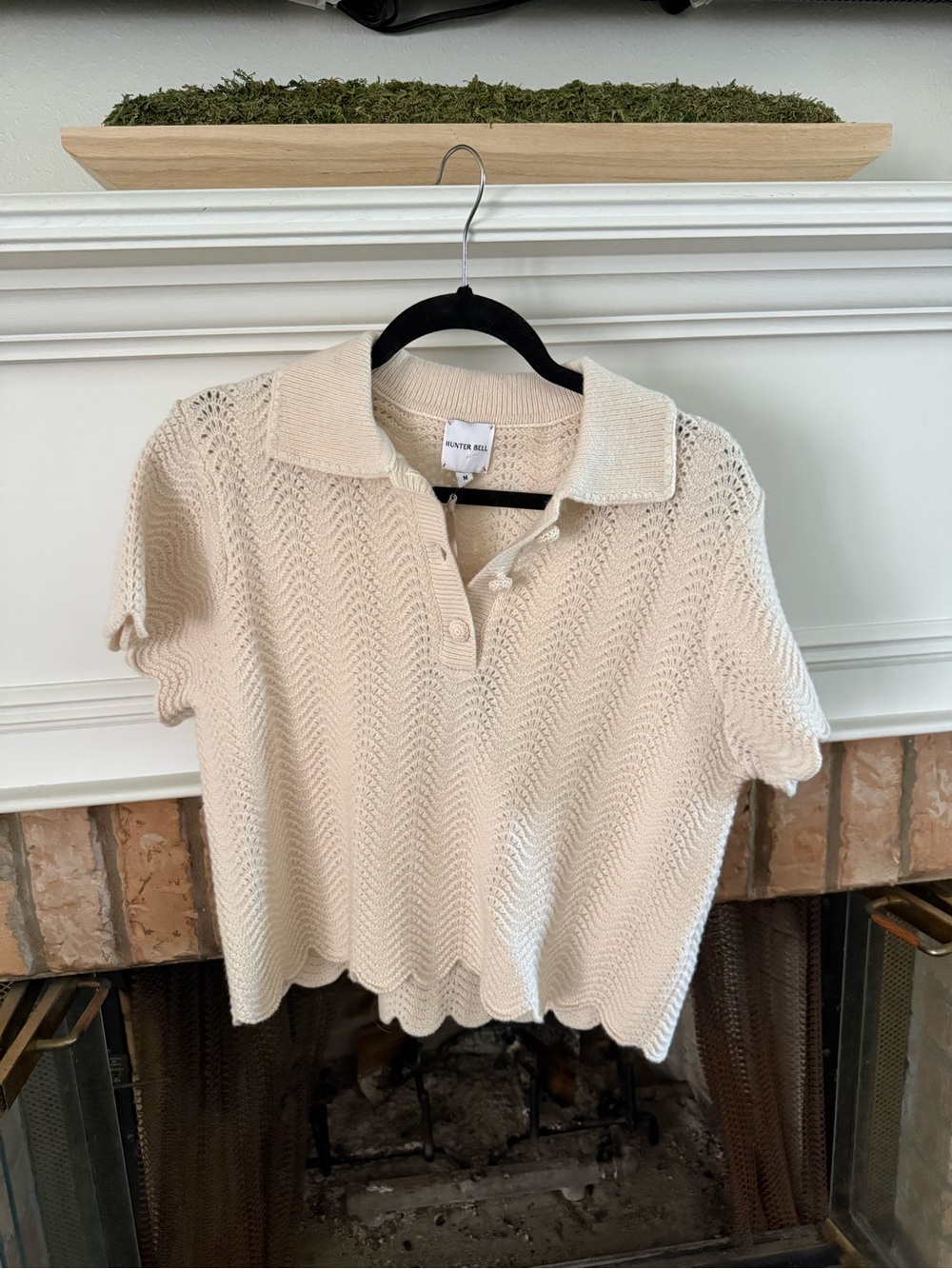 HUNTER BELL Cream Open-Knit Polo Crop Top